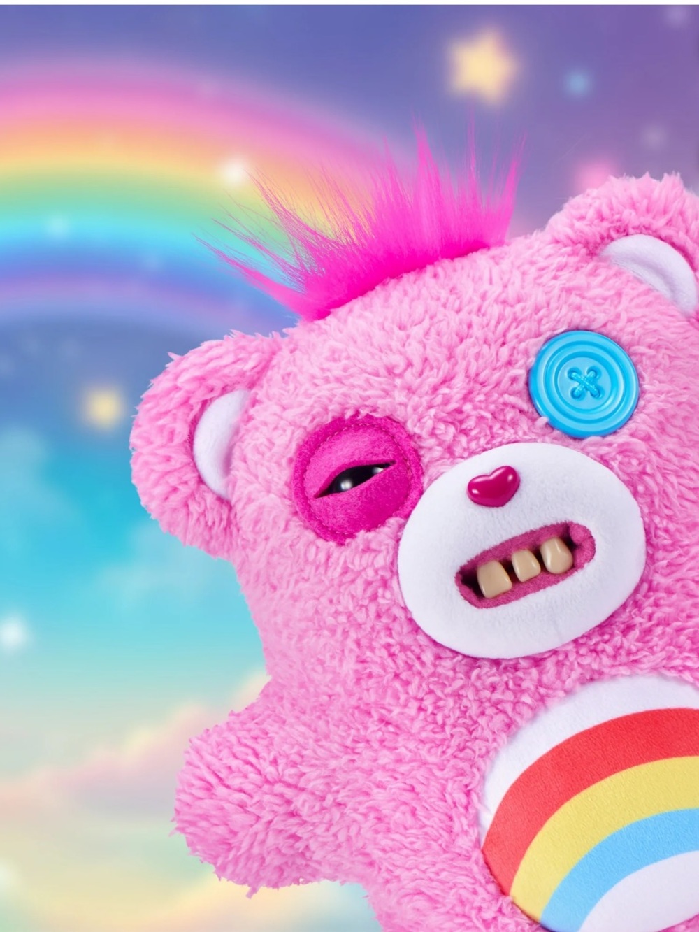 Fuggler X Care Bears - Plush Pink Rainbow Bear Toy with Button Eye - Picture 5 of 10